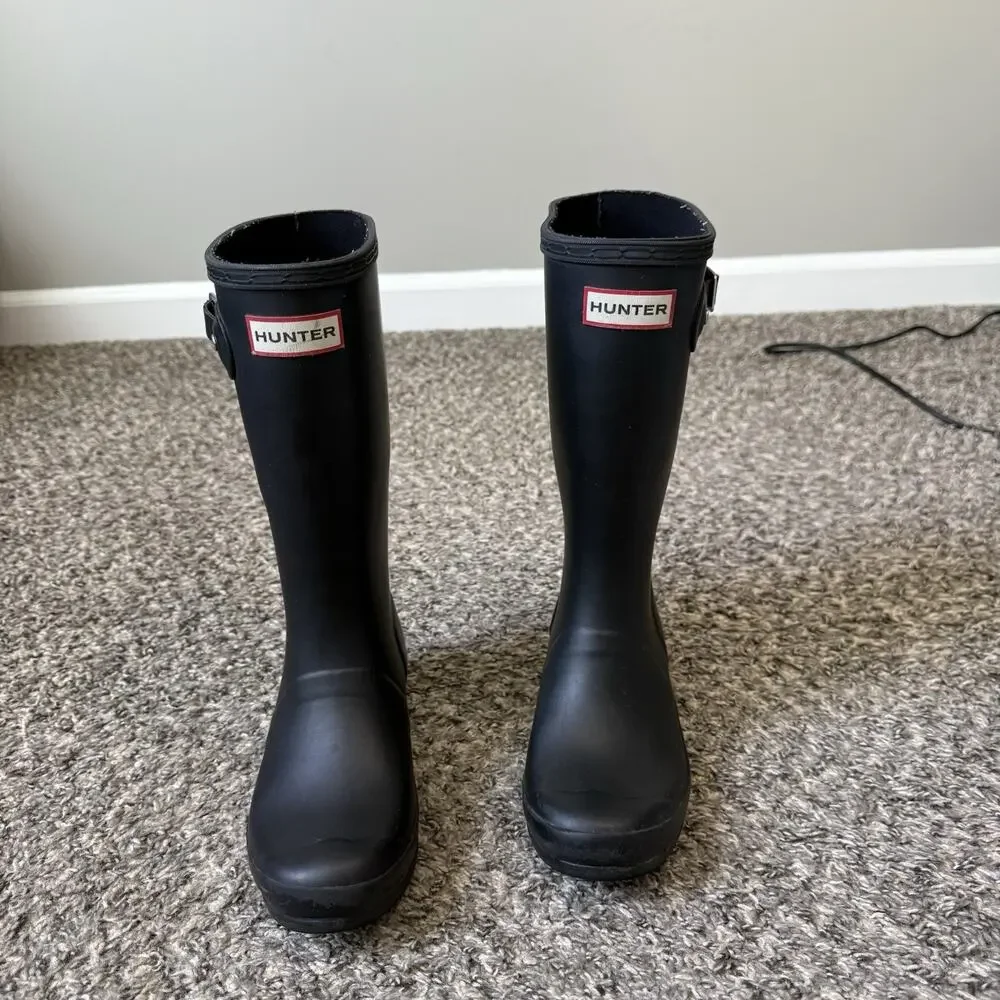 Hunter Kids Rubber Tall Slip On No Slip Sole Rain Boots Black Size 3B Matte